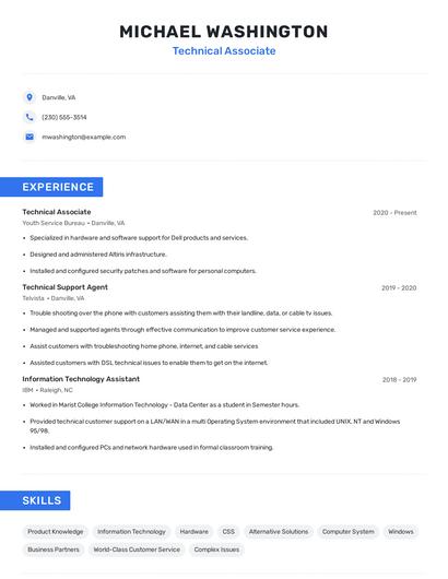 Technical Associate Resume