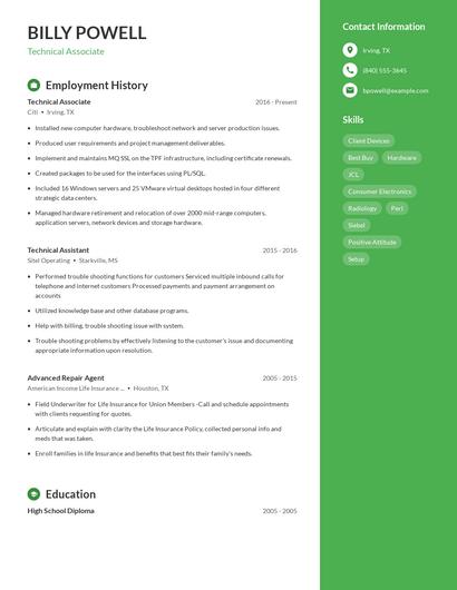 Technical Associate Resume