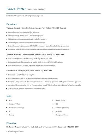 Technical Associate Resume