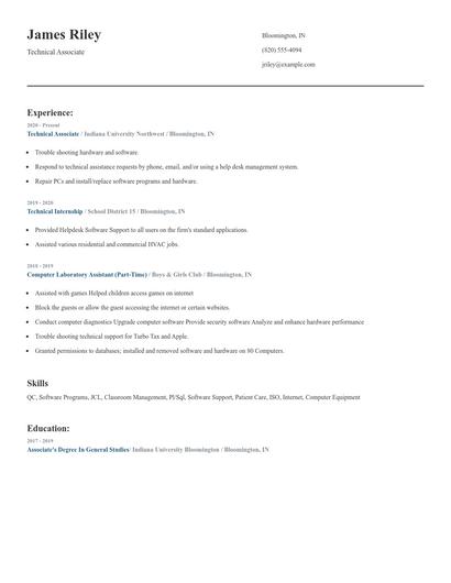Technical Associate Resume