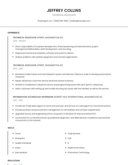Technical Associate Resume
