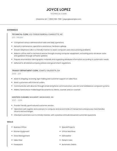 Technical Clerk Resume