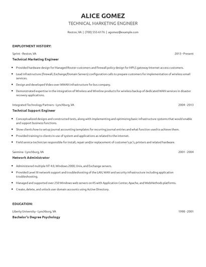 Technical Marketing Engineer Resume