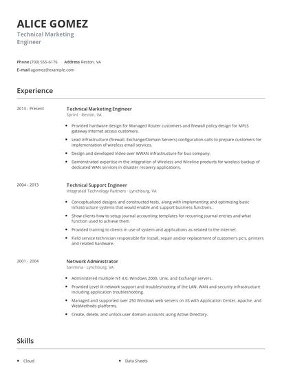 Technical Marketing Engineer Resume