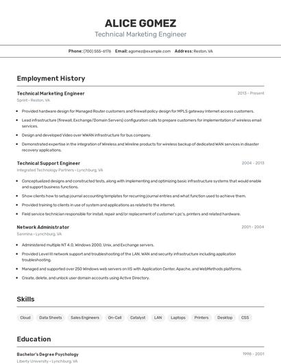 Technical Marketing Engineer Resume
