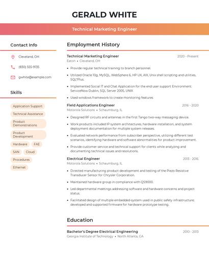 Technical Marketing Engineer Resume