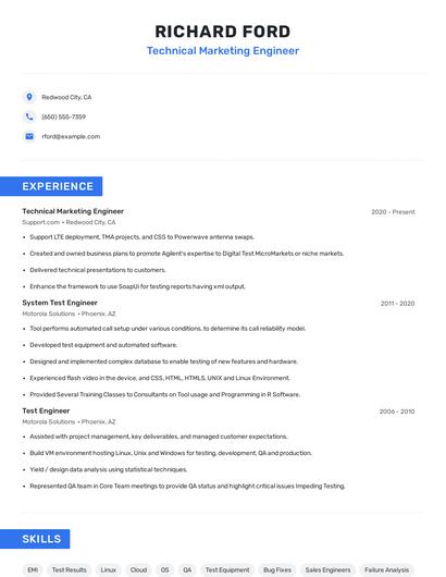 Technical Marketing Engineer Resume