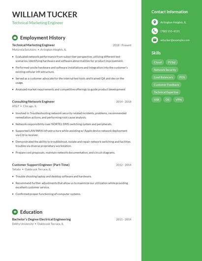 Technical Marketing Engineer Resume