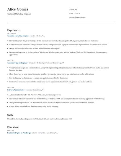 Technical Marketing Engineer Resume