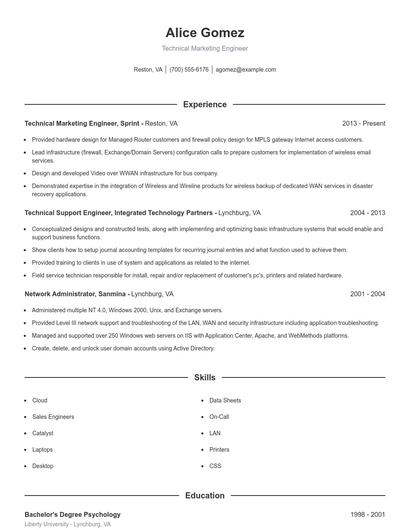 Technical Marketing Engineer Resume