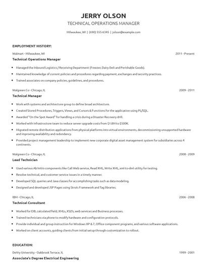 Technical Operations Manager Resume