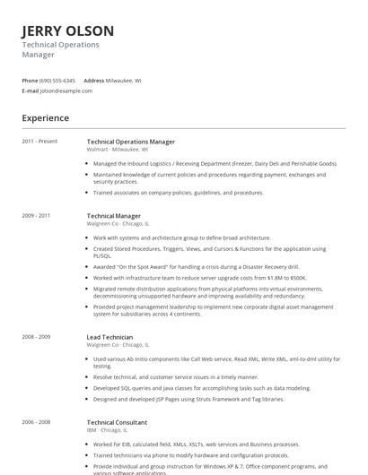 Technical Operations Manager Resume