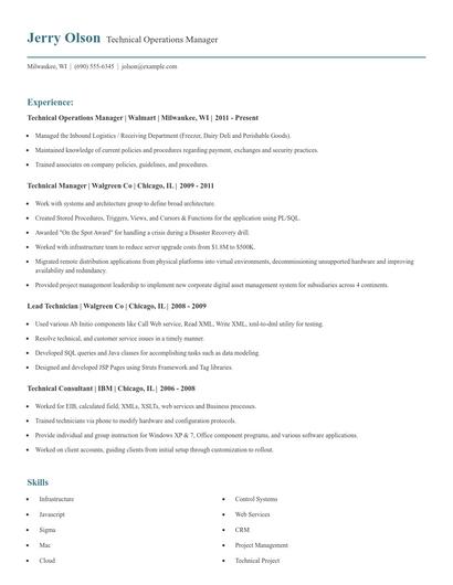 Technical Operations Manager Resume