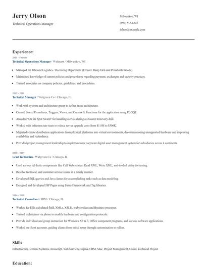 Technical Operations Manager Resume