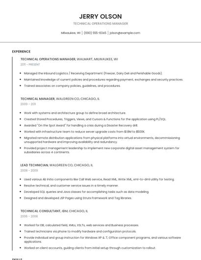 Technical Operations Manager Resume