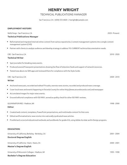 Technical Publications Manager Resume