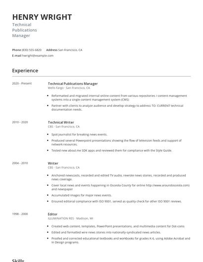 Technical Publications Manager Resume