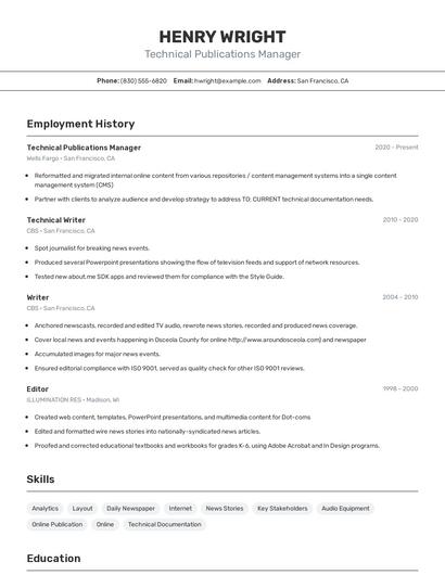 Technical Publications Manager Resume