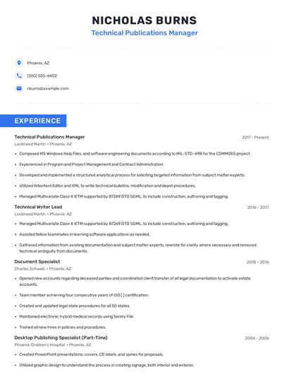 Technical Publications Manager Resume