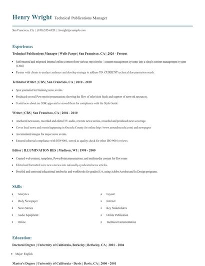 Technical Publications Manager Resume