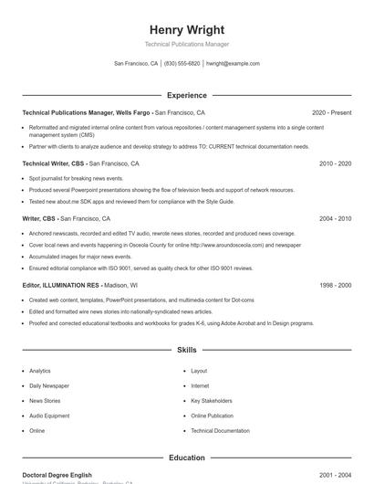 Technical Publications Manager Resume
