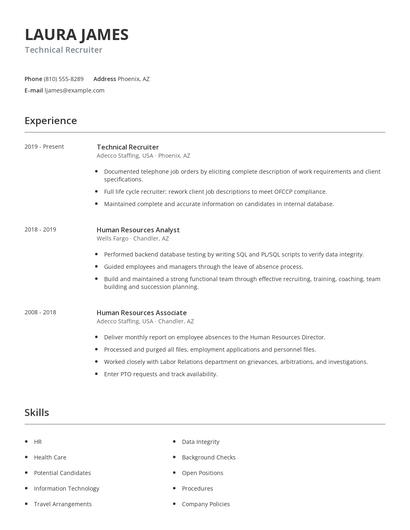 Technical Recruiter Resume