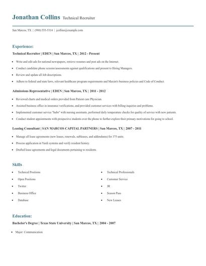 Technical Recruiter Resume