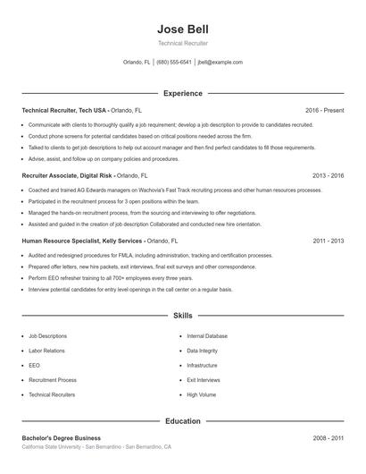 Technical Recruiter Resume