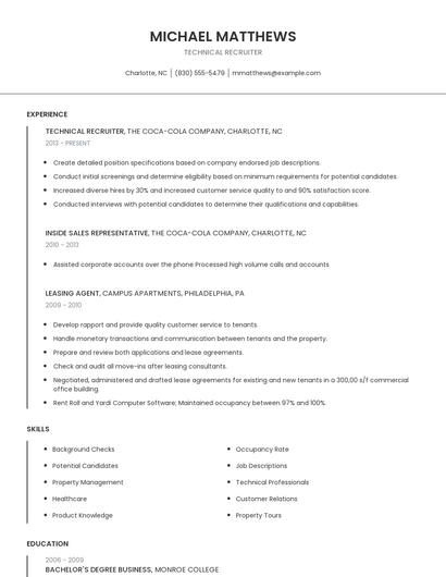 Technical Recruiter Resume