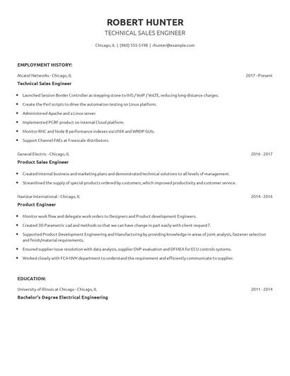 Technical Sales Engineer Resume