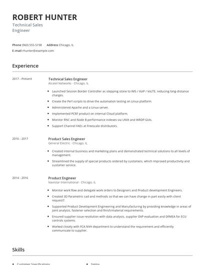 Technical Sales Engineer Resume