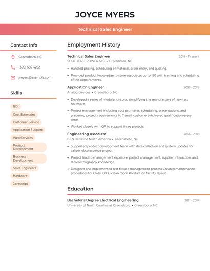 Technical Sales Engineer Resume