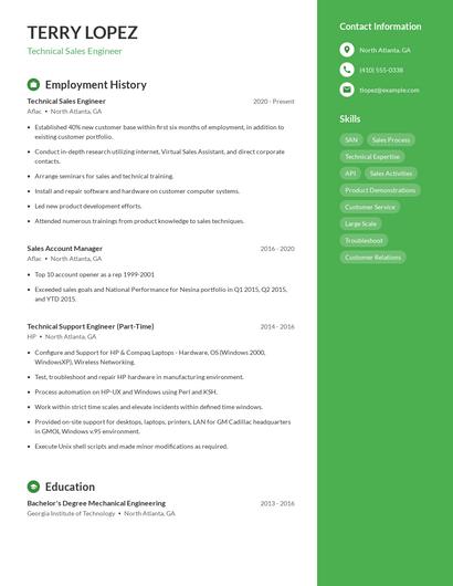 Technical Sales Engineer Resume