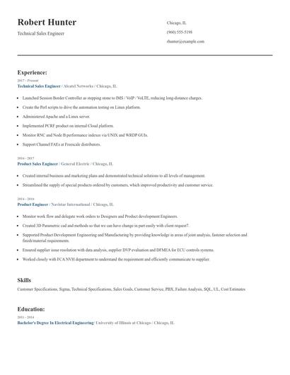 Technical Sales Engineer Resume