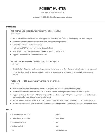 Technical Sales Engineer Resume
