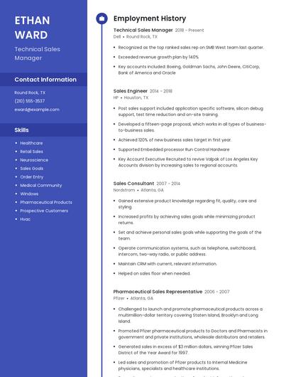 Technical Sales Manager Resume