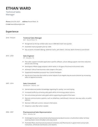 Technical Sales Manager Resume