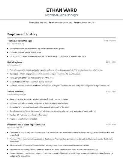 Technical Sales Manager Resume
