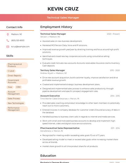 Technical Sales Manager Resume