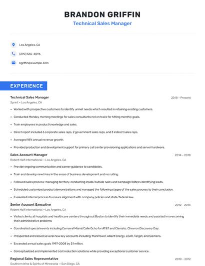 Technical Sales Manager Resume