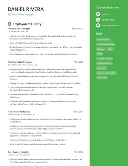 Technical Sales Manager Resume