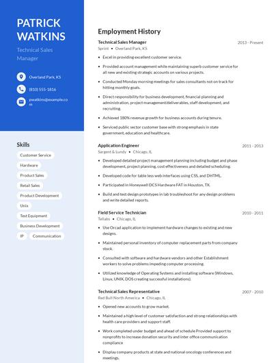 Technical Sales Manager Resume