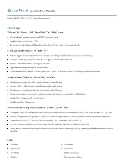 Technical Sales Manager Resume