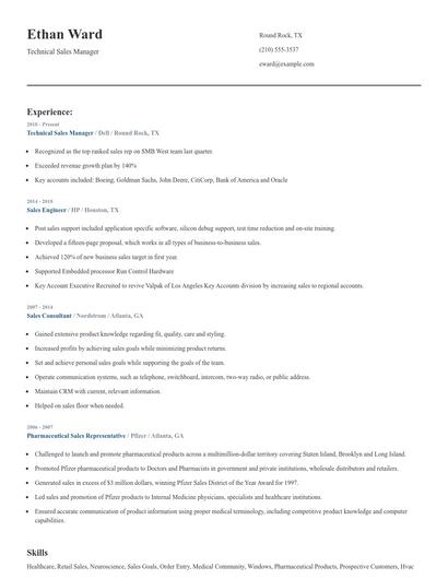 Technical Sales Manager Resume