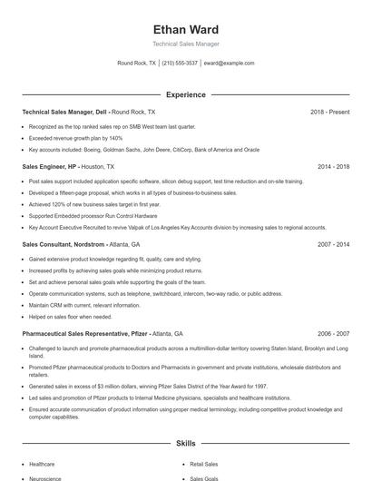 Technical Sales Manager Resume