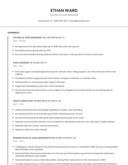 Technical Sales Manager Resume