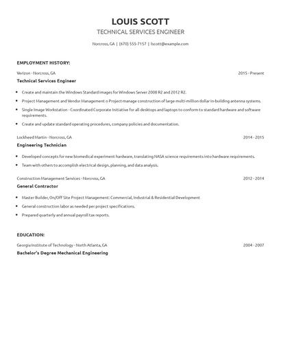 Technical Services Engineer Resume