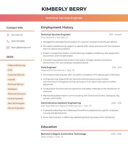 Technical Services Engineer Resume
