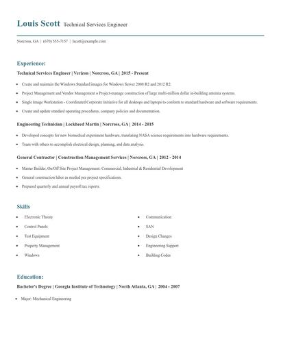 Technical Services Engineer Resume