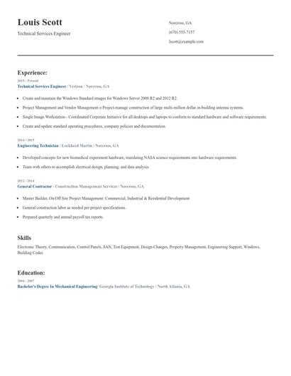 Technical Services Engineer Resume
